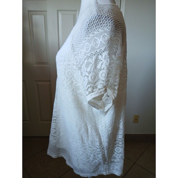 Chaps Womens Blouse Beige Ivory Lace Lined Short Sleeve Scoop Neck Size 1X Beach - Picture 4 of 14